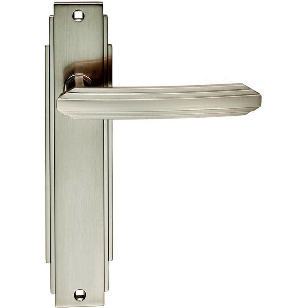 PAIR Line Detailed Handle on Latch Backplate 205 x 45mm Satin Nickel