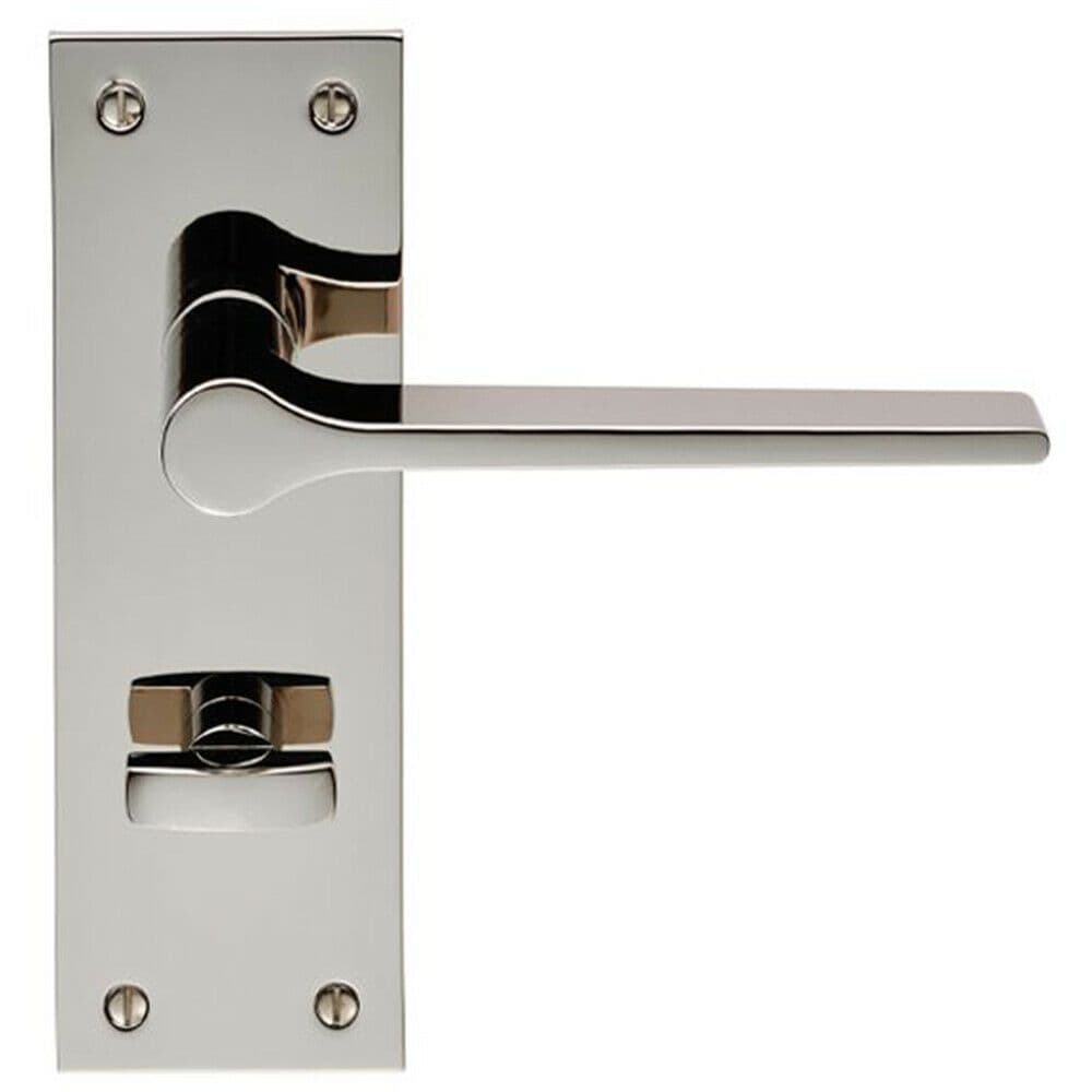 PAIR Flat Straight Lever on Slim Bathroom Backplate 150 x 50mm Polished Nickel