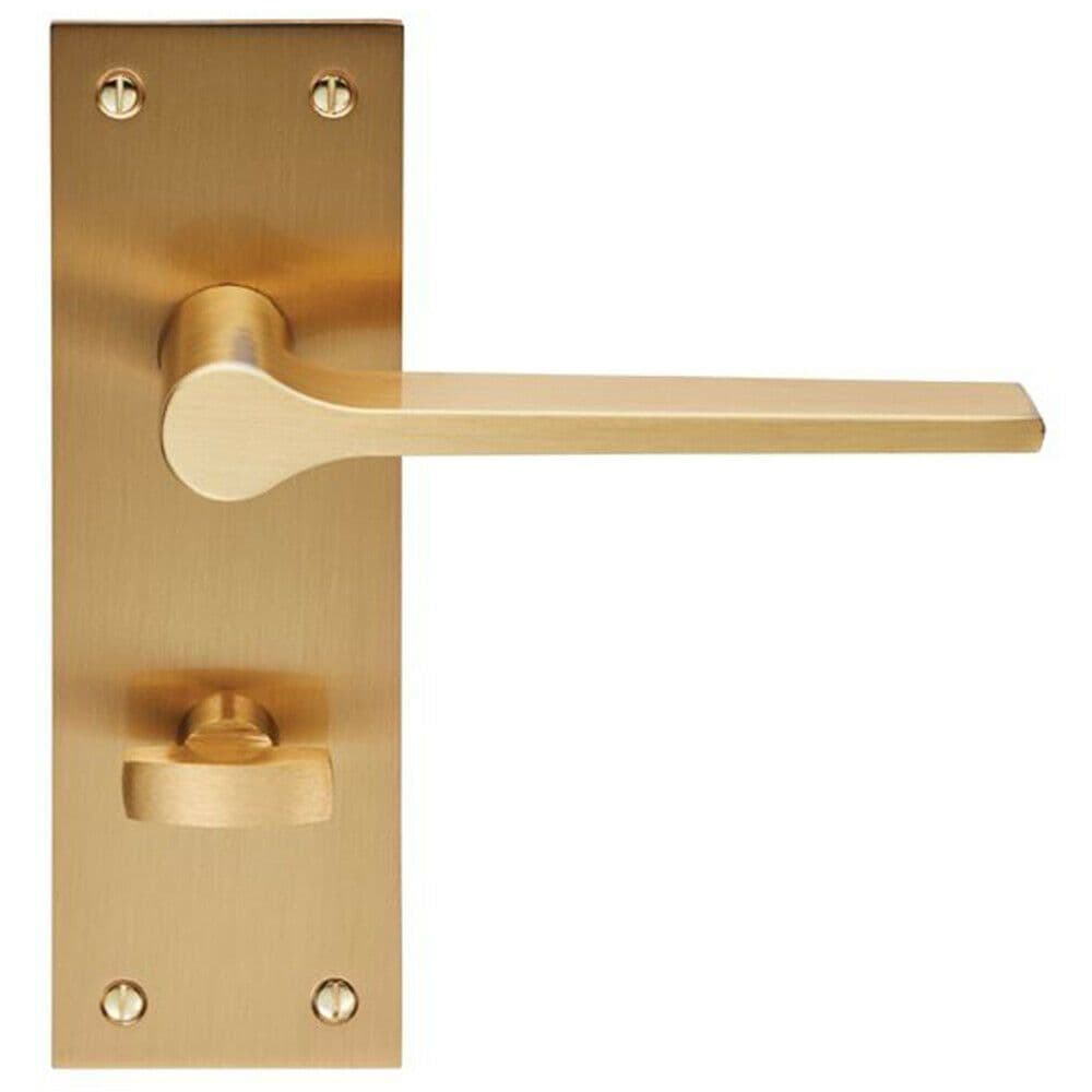 PAIR Flat Straight Handle on Slim Bathroom Backplate 150 x 50mm Satin Brass