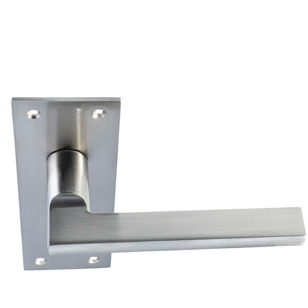 PAIR Straight Bar Handle on Slim Bathroom Backplate 150 x 50mm Satin Nickel