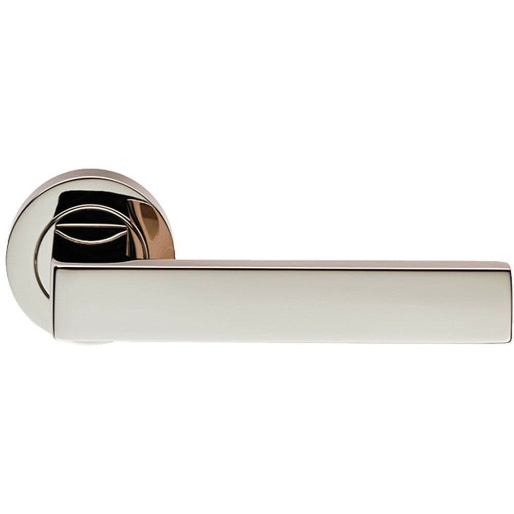 PAIR Straight Square Handle on Round Rose Concealed Fix Polished Nickel