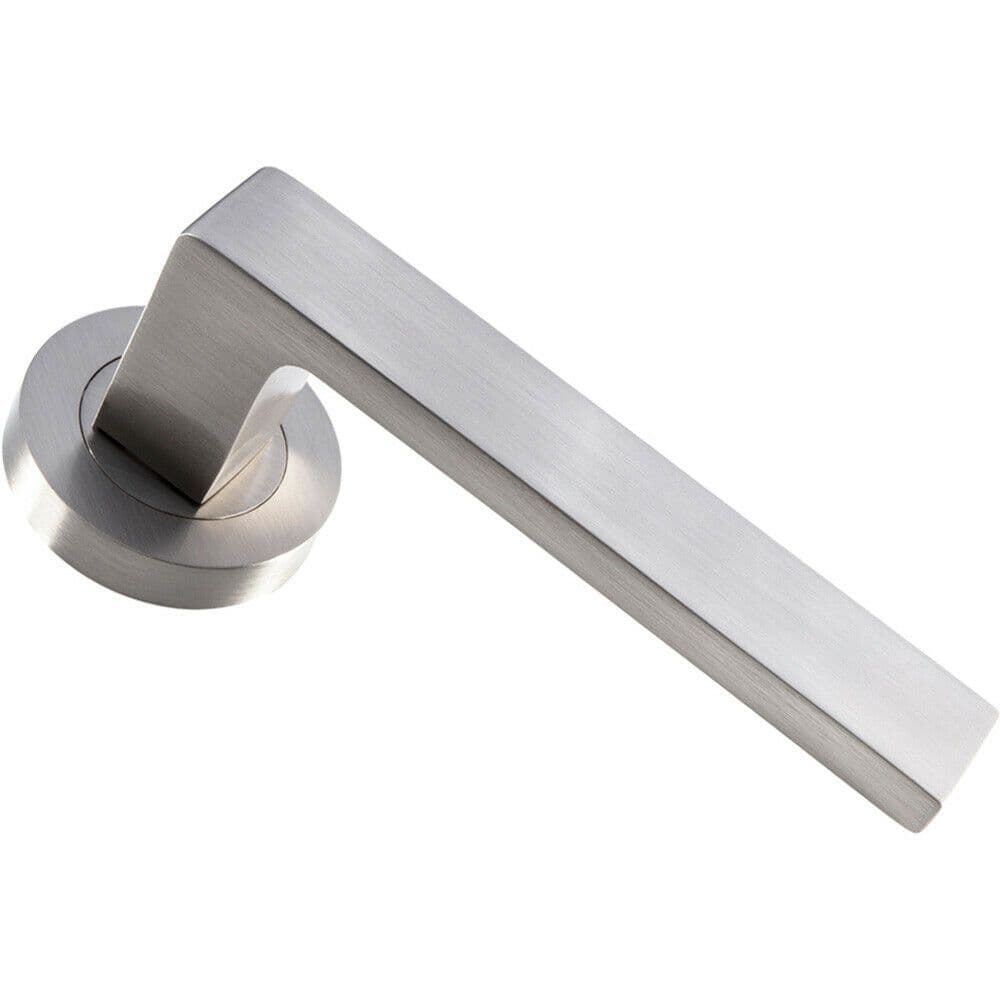 PAIR Straight Square Handle on Round Concealed Fix Satin Nickel
