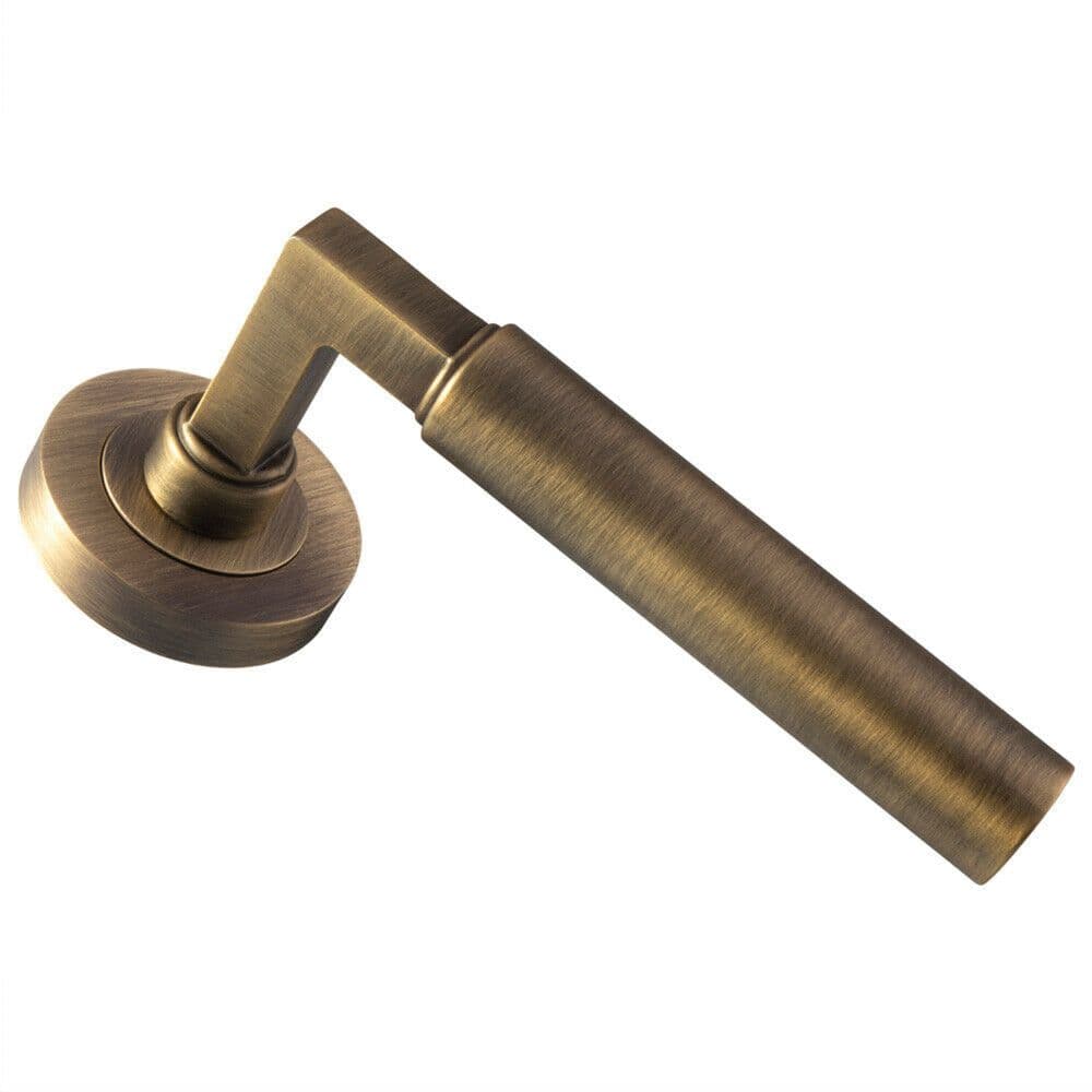 PAIR Straight Round Bar Handle on Round Concealed Fix Antique Brass