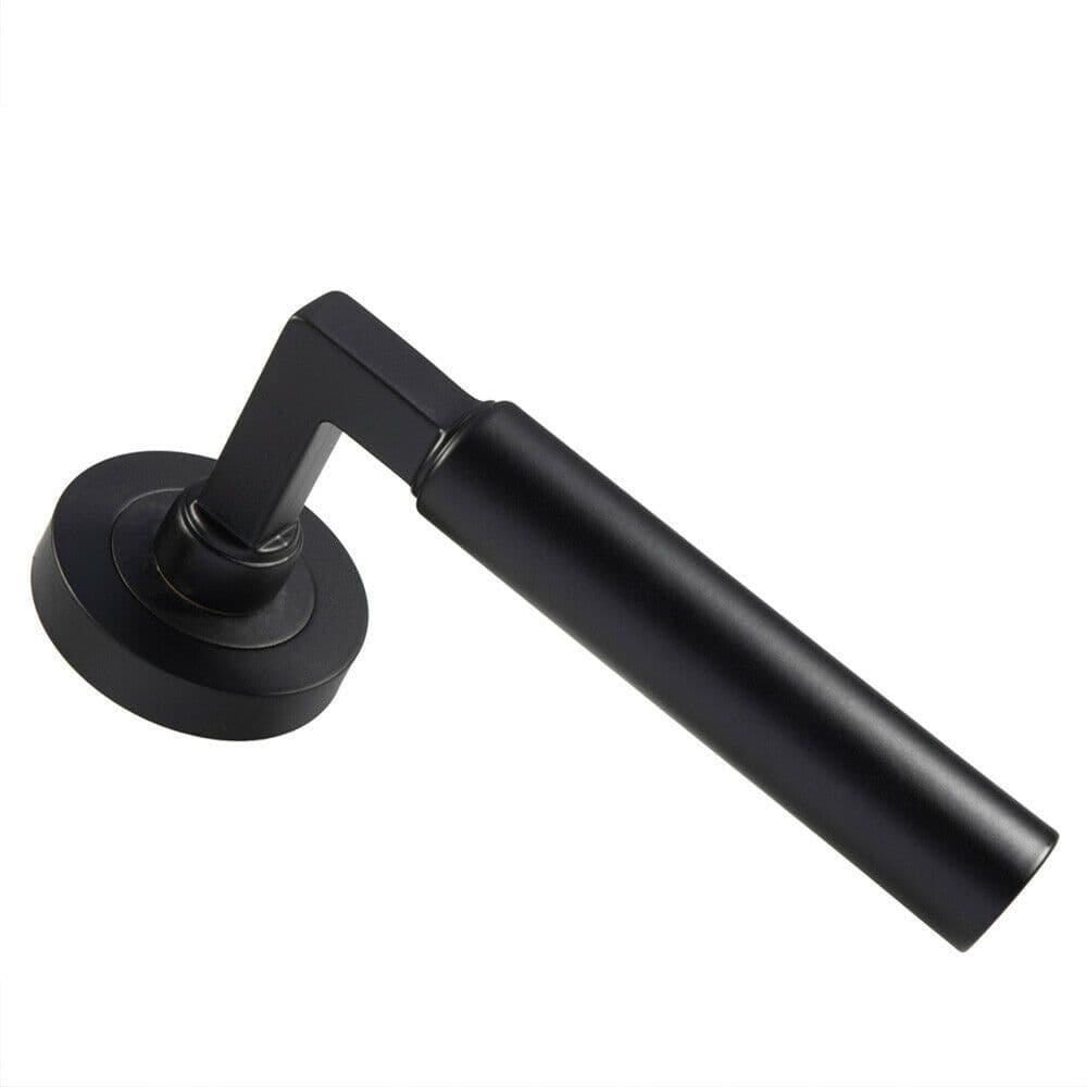 PAIR Straight Round Bar Handle on Round Rose Concealed Fix Matt Black