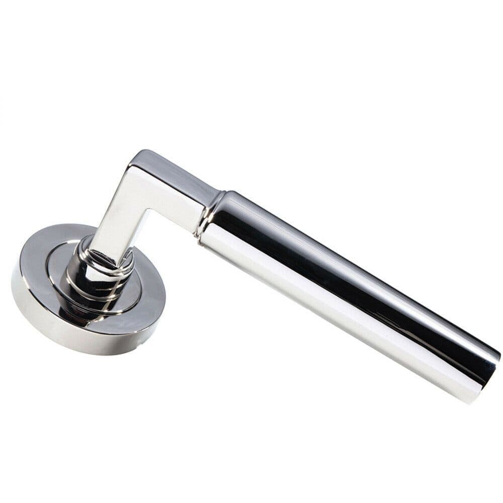 PAIR Straight Round Bar Handle on Round Rose Concealed Fix Polished Nickel