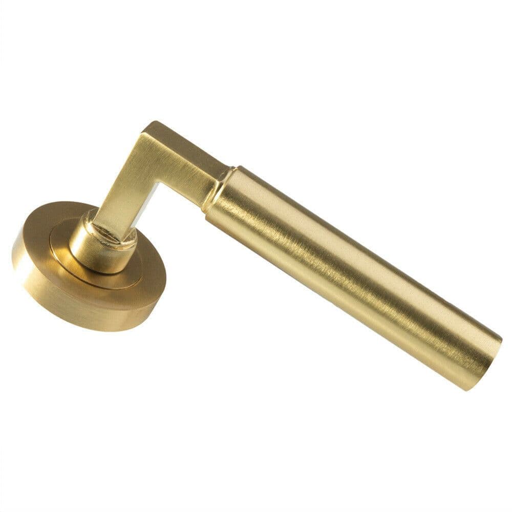PAIR Straight Round Bar Handle on Round Concealed Fix Satin Brass