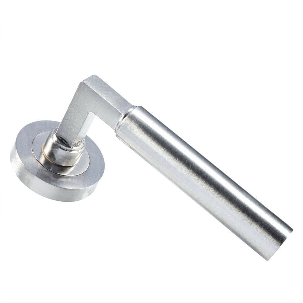PAIR Straight Round Bar Handle on Round Concealed Fix Satin Nickel