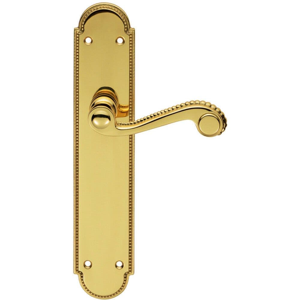 PAIR Beaded Pattern Handle on Latch Backplate 249 x 50mm Polished Brass