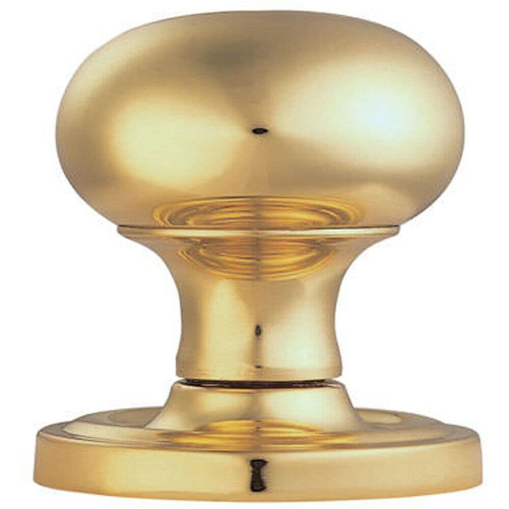 PAIR Mushroom Mortice Door Knob 59mm Dia Concealed Polished Brass