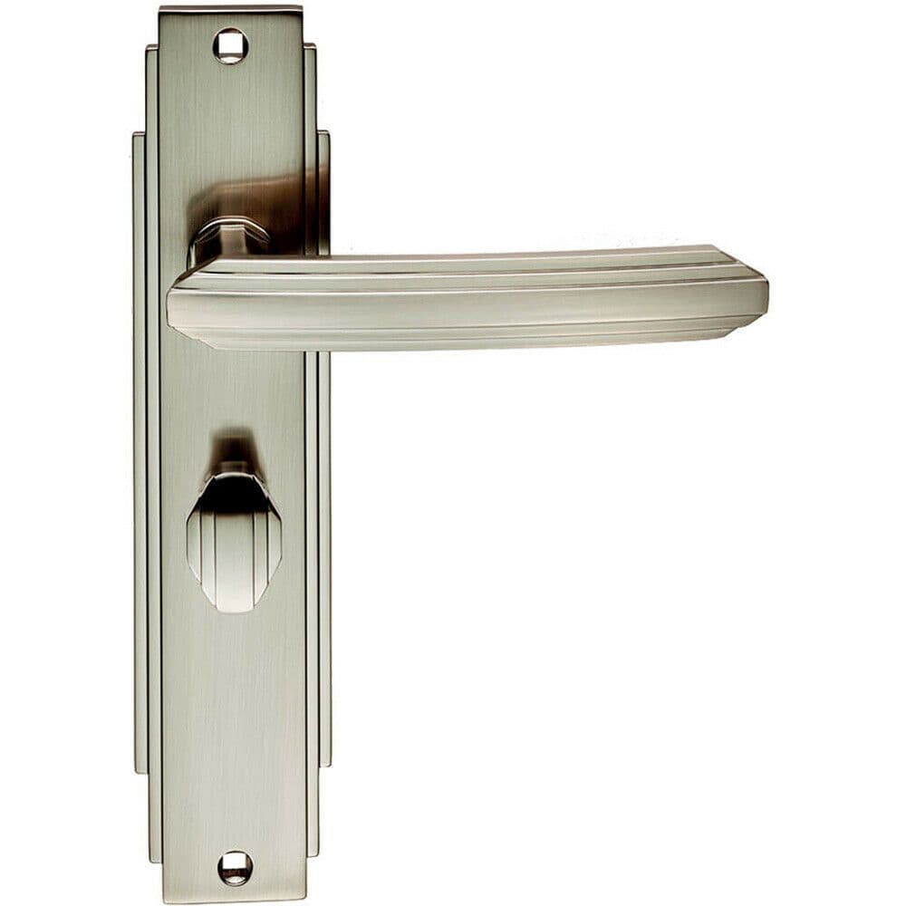 PAIR Line Detailed Handle on Bathroom Backplate 205 x 45mm Satin Nickel