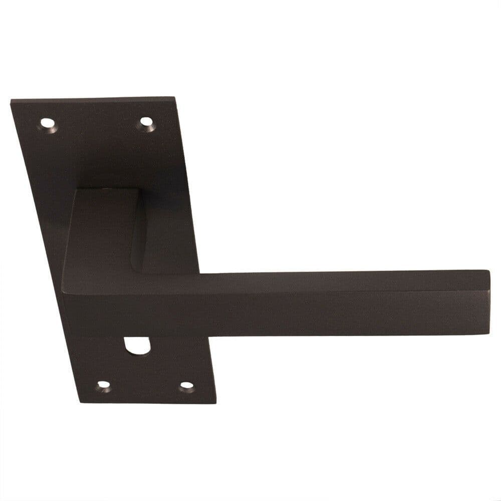 PAIR Straight Square Handle on Slim Lock Backplate 150 x 50mm Matt Bronze