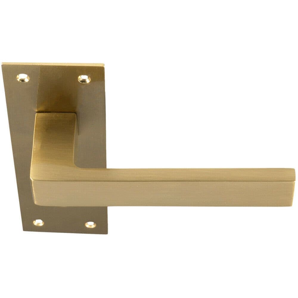 PAIR Straight Square Handle on Slim Lock Backplate 150 x 50mm Satin Brass