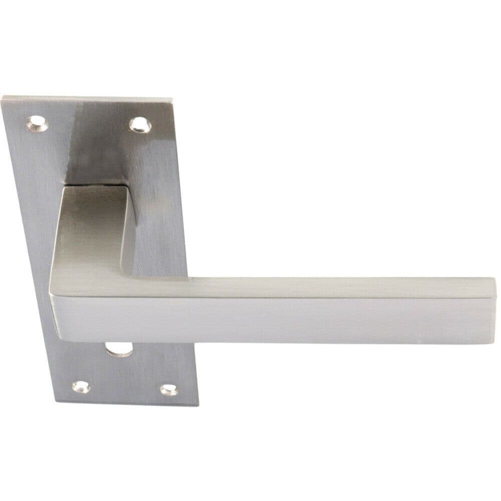 PAIR Straight Square Handle on Slim Lock Backplate 150 x 50mm Satin Nickel