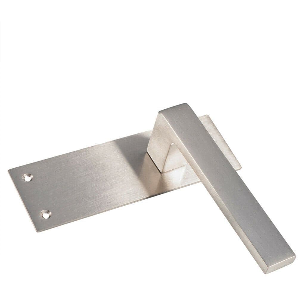 PAIR Straight Square Handle on Slim Latch Backplate 150 x 50mm Satin Nickel
