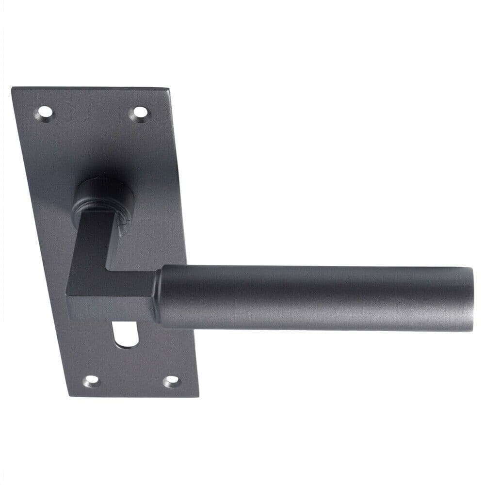 PAIR Round Bar Handle on Slim Lock Backplate 150 x 50mm Matt