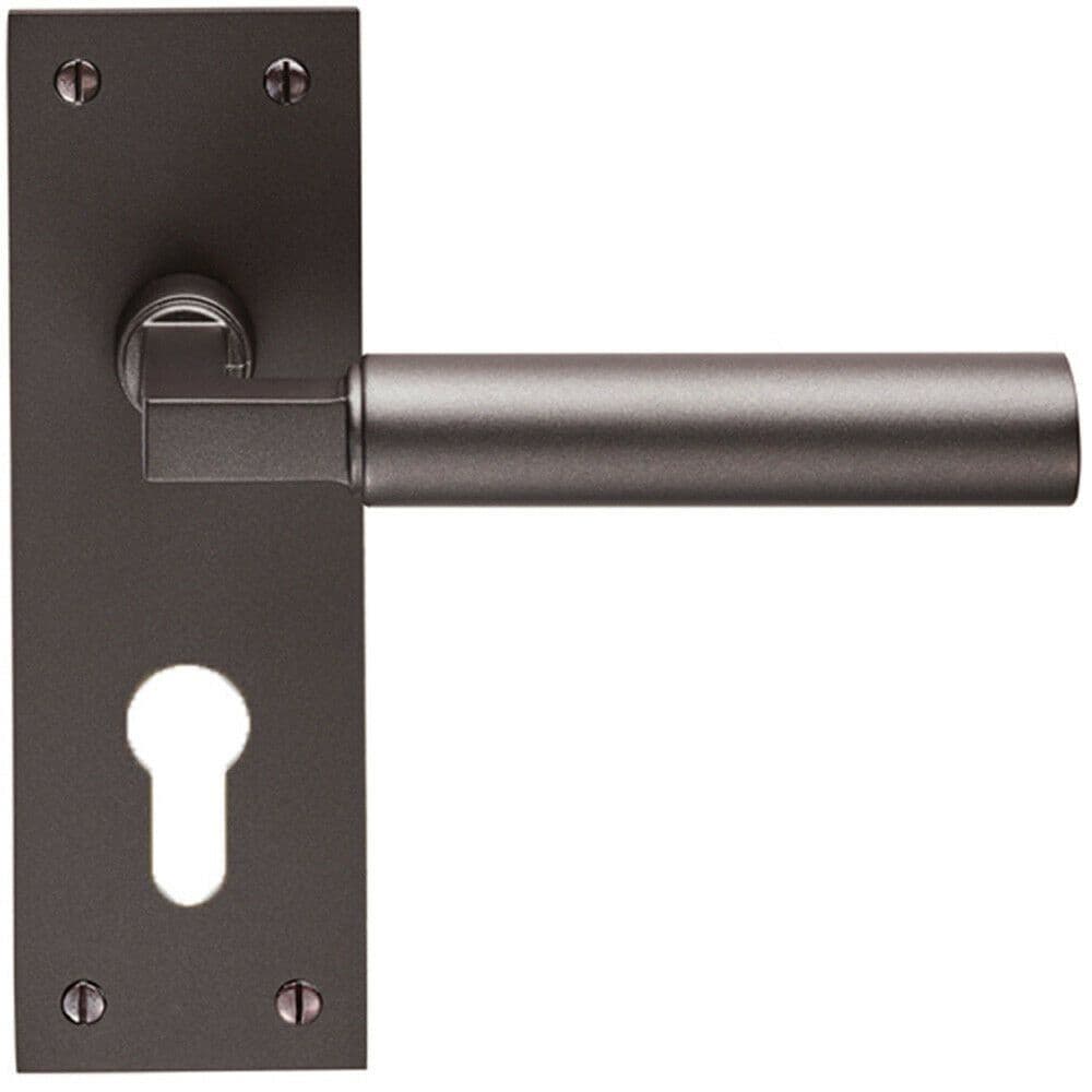 PAIR Round Bar Handle on Slim Euro Lock Backplate 150 x 50mm Matt Bronze