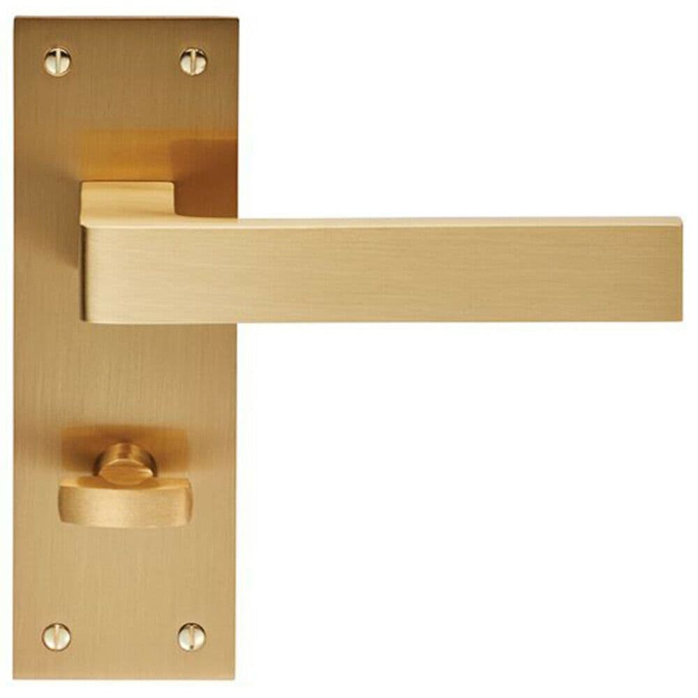 PAIR Straight Square Handle on Bathroom Backplate 150 x 50mm Satin Brass