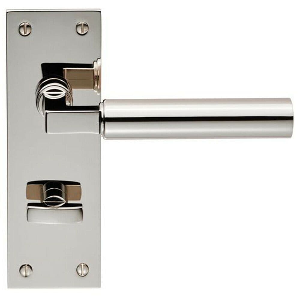 PAIR Round Bar Handle on Slim Bathroom Backplate 150 x 50mm Polished Nickel