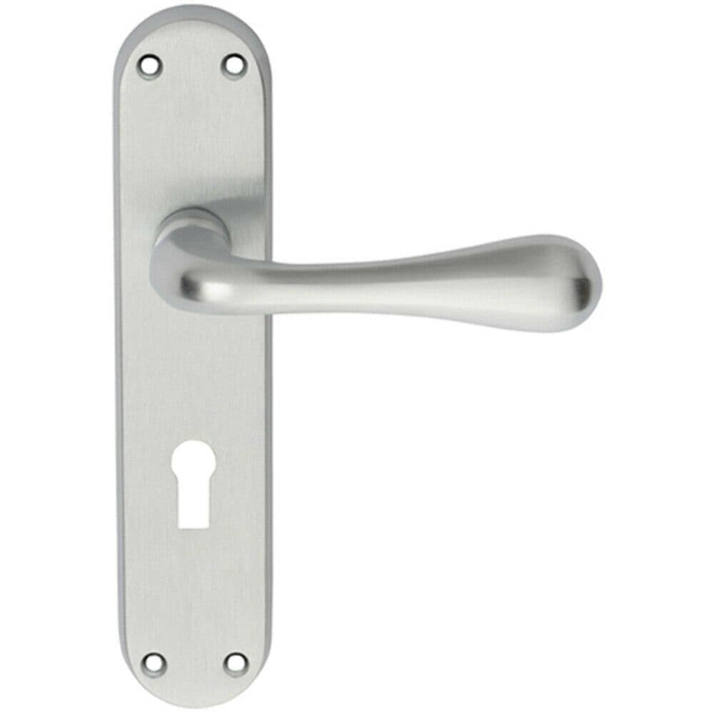 PAIR Smooth Round Bar Handle on Lock Backplate 185 x 40mm Satin Chrome