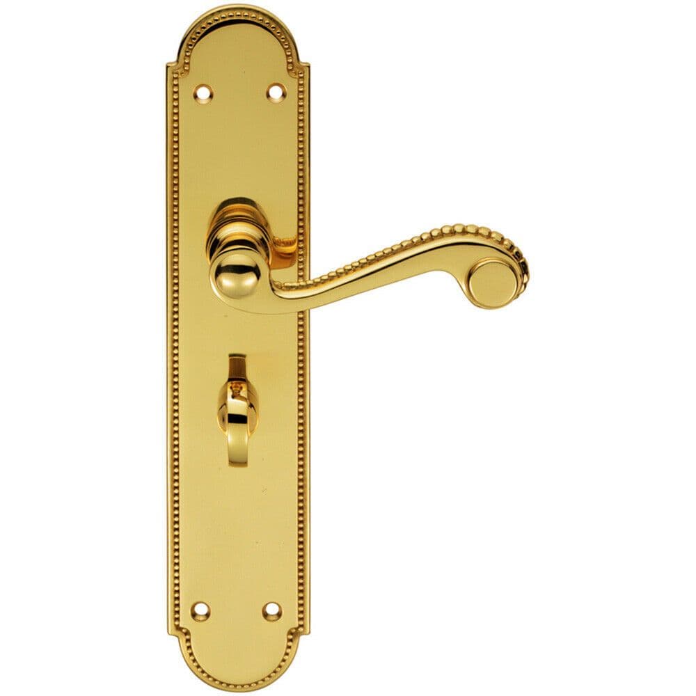 PAIR Beaded Pattern Handle on Bathroom Backplate 249 x 50mm Polished Brass