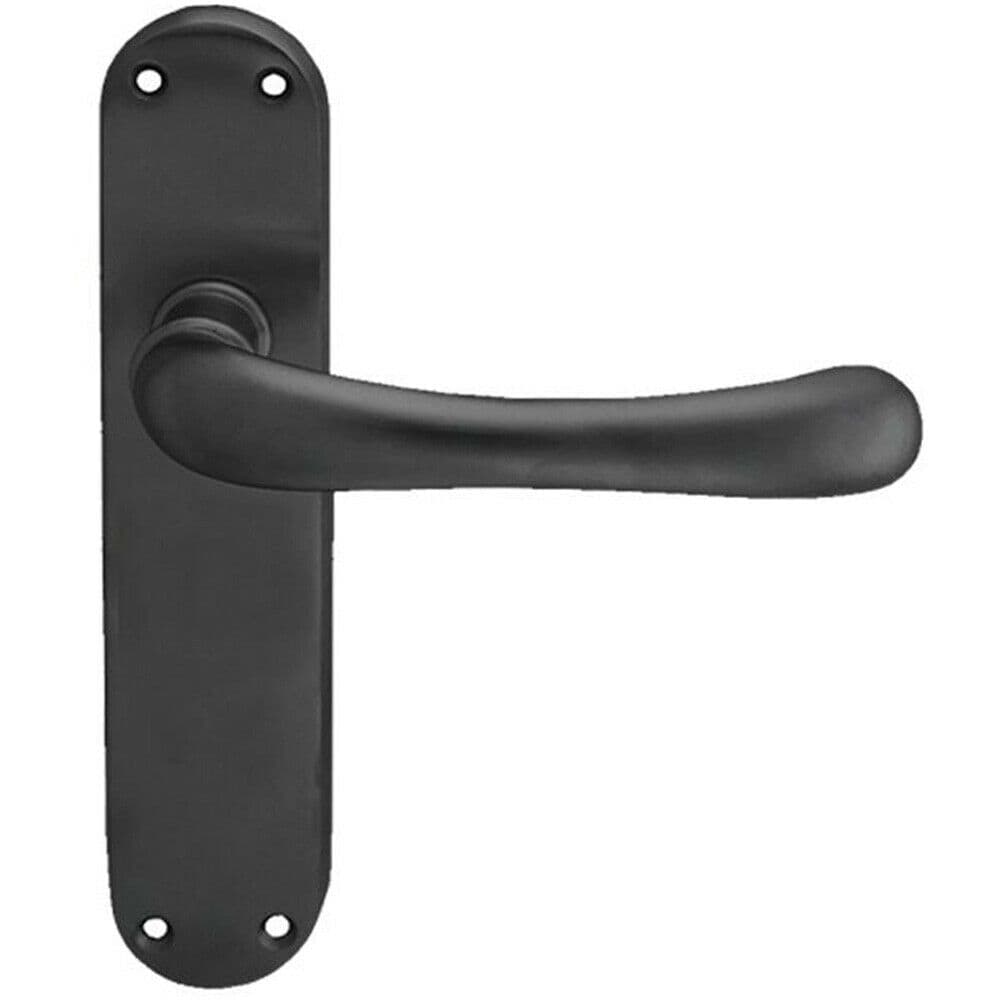 PAIR Smooth Rounded Handle on Shaped Latch Backplate 185 x 42mm Matt Black