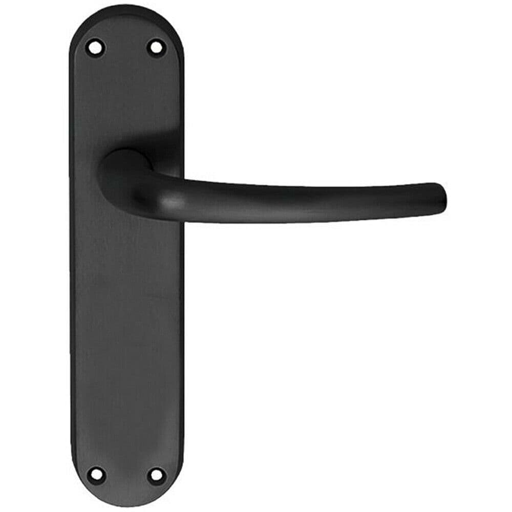 PAIR Slim Round Bar Handle on Shaped Latch Backplate 185 x 40mm Matt Black