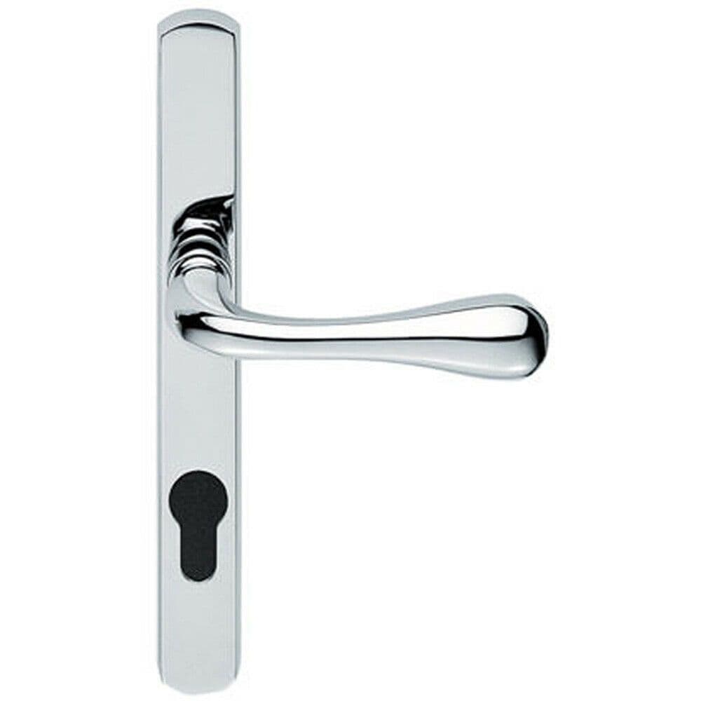 PAIR Flared Lever on Narrow Euro Lock Backplate 208 x 26mm Polished Chrome