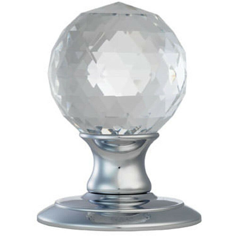 PAIR Crystal Mortice Round Door Knob 65mm Diameter Polished Chrome Rose