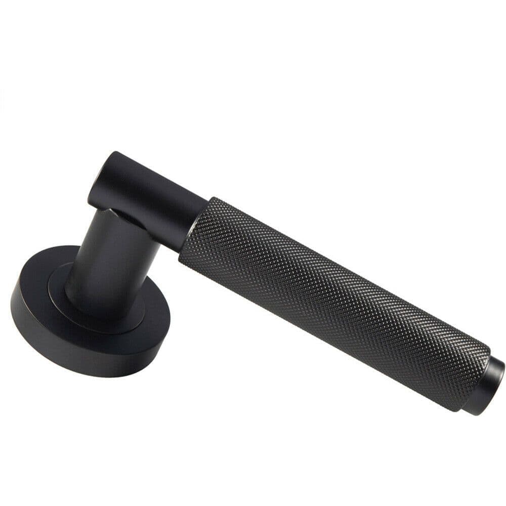 PAIR Knurled Grip Round Bar Handle on Round Rose Concealed Fix Matt