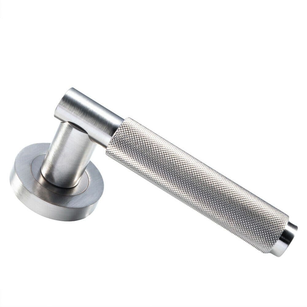 PAIR Knurled Grip Round Bar Handle on Round Concealed Fix Satin Nickel