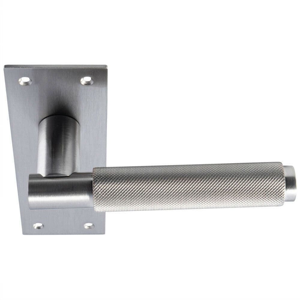 PAIR Knurled Round Handle on Slim Lock Backplate 150 x 50mm Satin Nickel