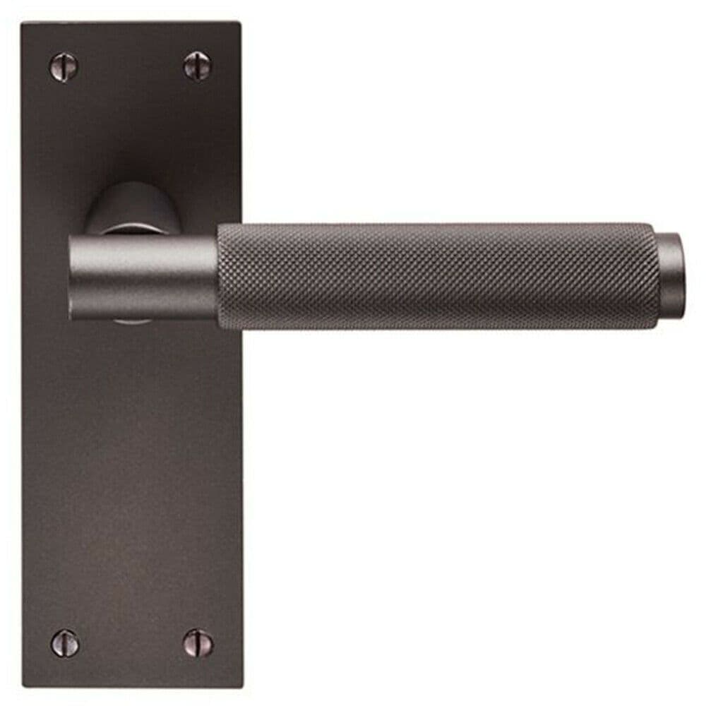 PAIR Knurled Round Handle on Slim Latch Backplate 150 x 50mm Matt Bronze