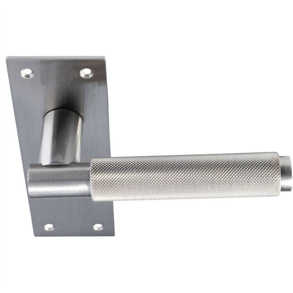 PAIR Knurled Round Handle on Slim Latch Backplate 150 x 50mm Satin Nickel