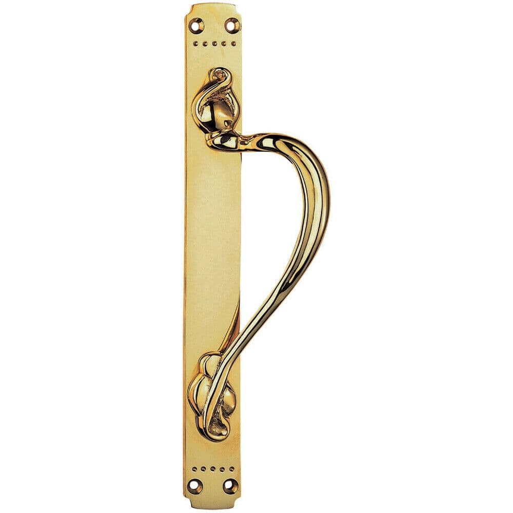 Right Handeda Door Pull Handle Dot Pattern 384 x 42.5mm Polished Brass