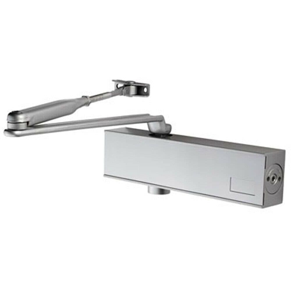 Heavy Duty Overhead Door Closer with Backcheck Variable Power Size 2 6 Silver