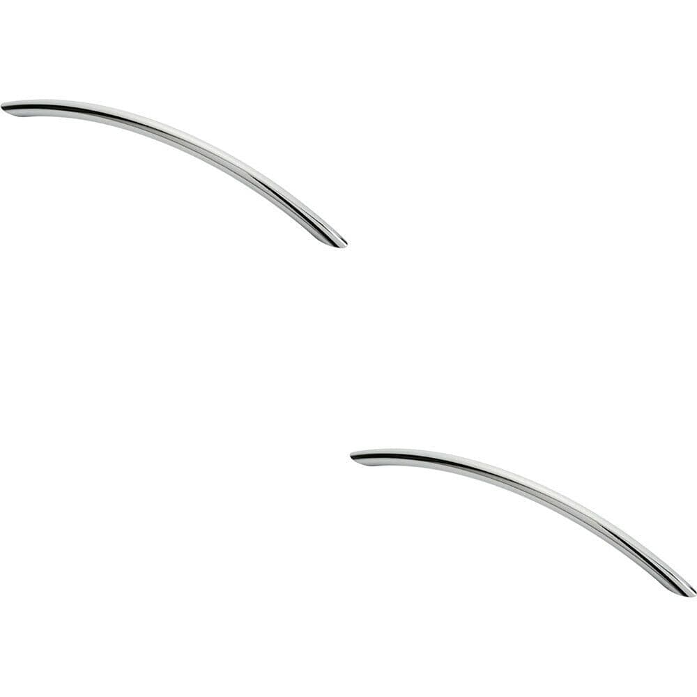 2x Curved Bow Cabinet Pull Handle 226 x 10mm 192mm Fixing Centres Chrome