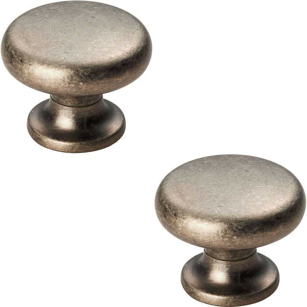 2x Flat Faced Round Door Knob 34mm Diameter Small Cabinet Handle