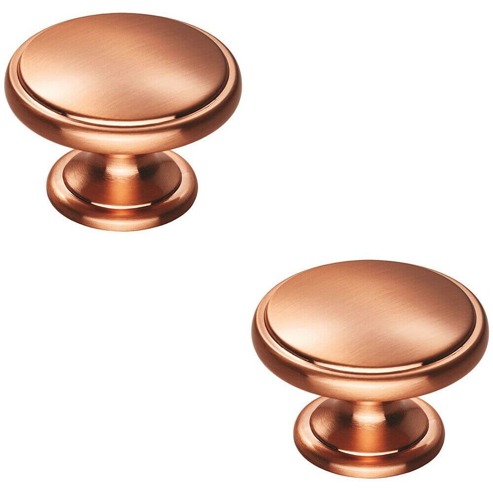 2x Ring Domed Cupboard Door Knob 38.5mm Diameter Satin Cabinet Handle