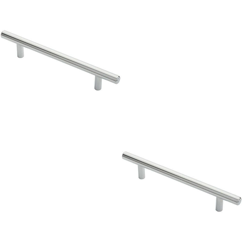 2x Round T Bar Cabinet Pull Handle 188 x 12mm 128mm Fixing Centres Chrome