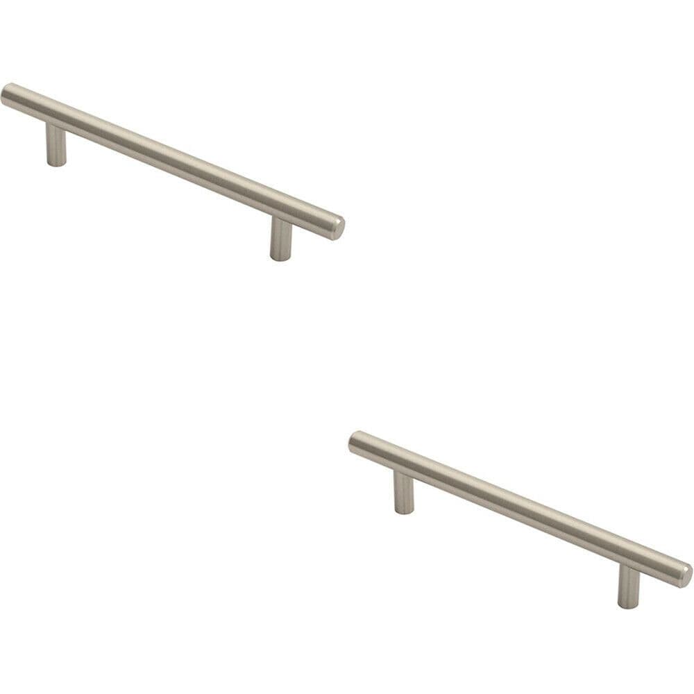 2x Round T Bar Cabinet Pull Handle 188 x 12mm 128mm Fixing Centres Satin Nickel