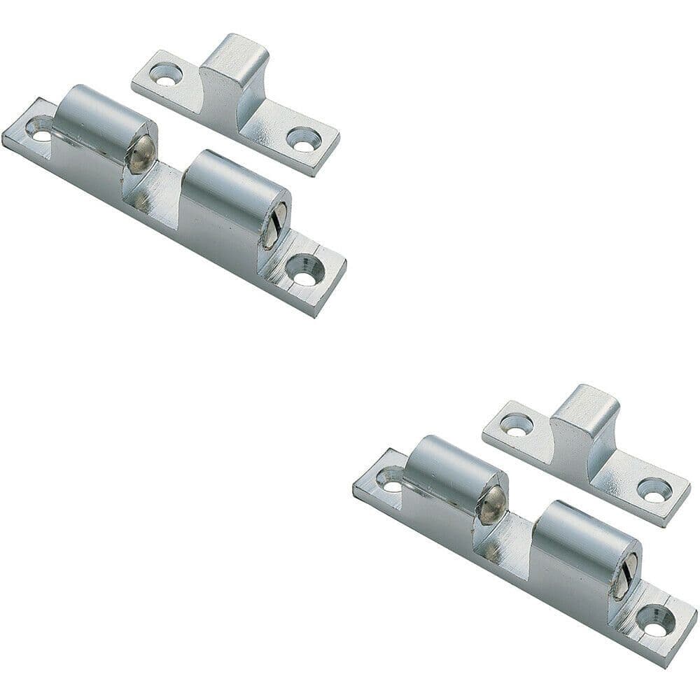 2x Double Ball Roller Cupboard Catch 43 x 8mm 34.5mm Fixing Centres Satin Chrome