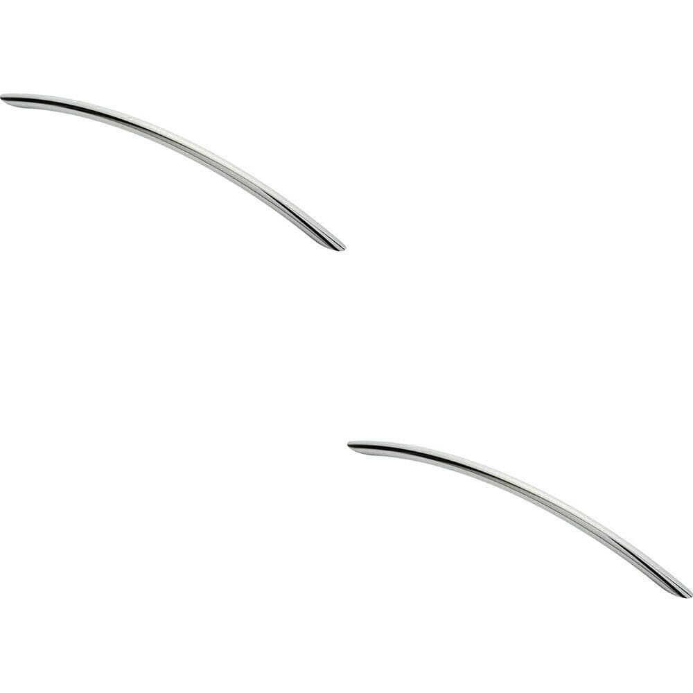 2x Curved Bow Cabinet Pull Handle 256 x 10mm 224mm Fixing Centres Chrome