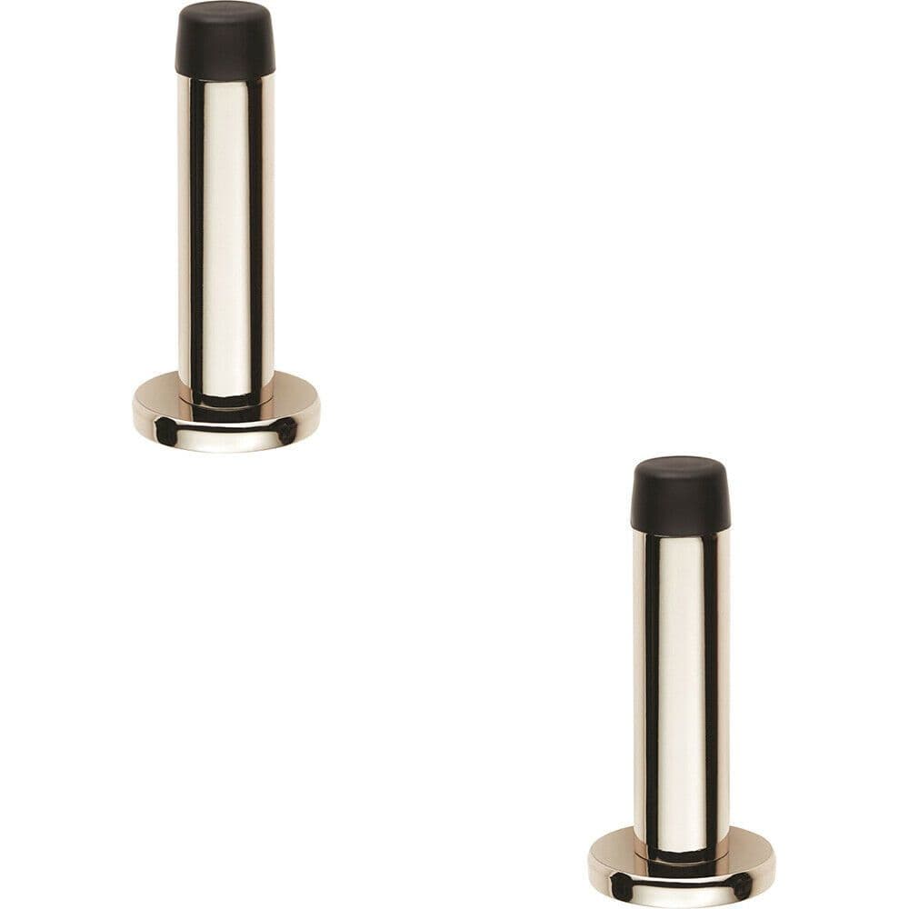 2x Rubber Tipped Doorstop Cylinder Wall Mounted 71mm Polished Nickel