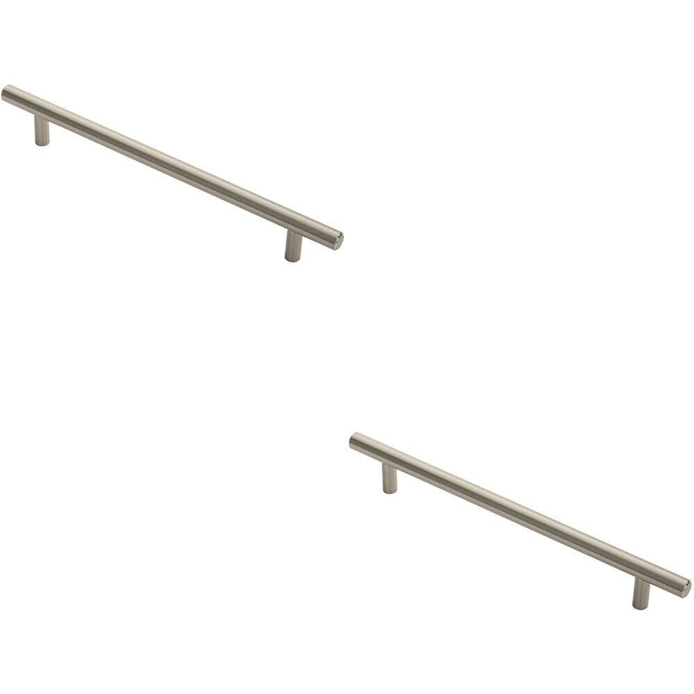2x Round T Bar Cabinet Pull Handle 252 x 12mm 192mm Fixing Centres Satin Nickel