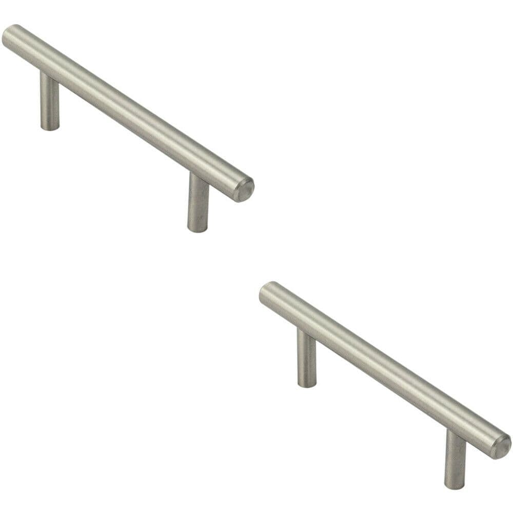 2x Mini Round T Bar Pull Handle 100 x 8mm 64mm Fixing Centres Satin Nickel