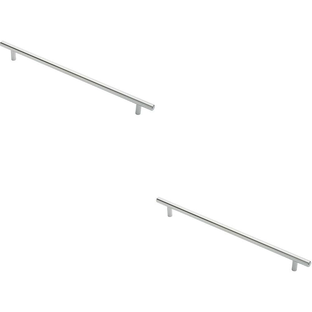 2x Round T Bar Cabinet Pull Handle 348 x 12mm 288mm Fixing Centres Chrome