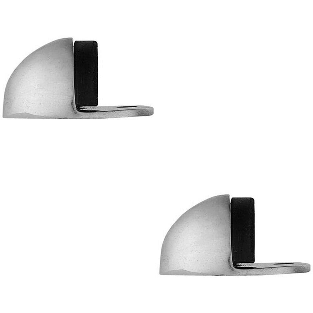 2x Floor mounted Oval Doorstop 44 x 22mm Polished Chrome Half Moon Stopper