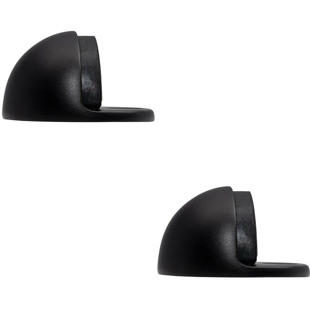 2x Floor mounted Oval Doorstop 44 x 22mm Matt Black Half Moon Stopper