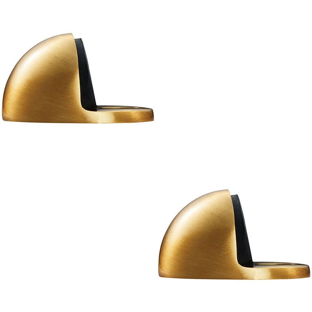 2x Floor mounted Oval Doorstop 44 x 22mm Satin Brass Half Moon Stopper