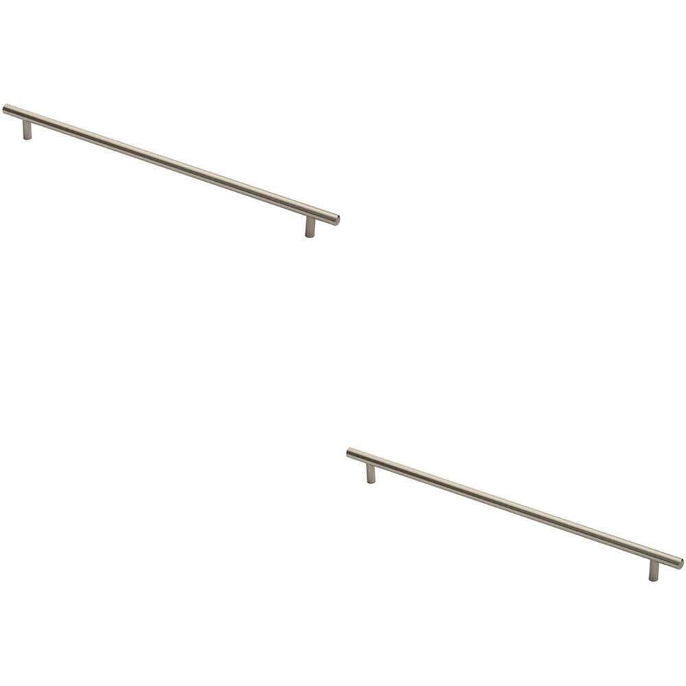 2x Round T Bar Cabinet Pull Handle 412 x 12mm 352mm Fixing Centres Satin Nickel